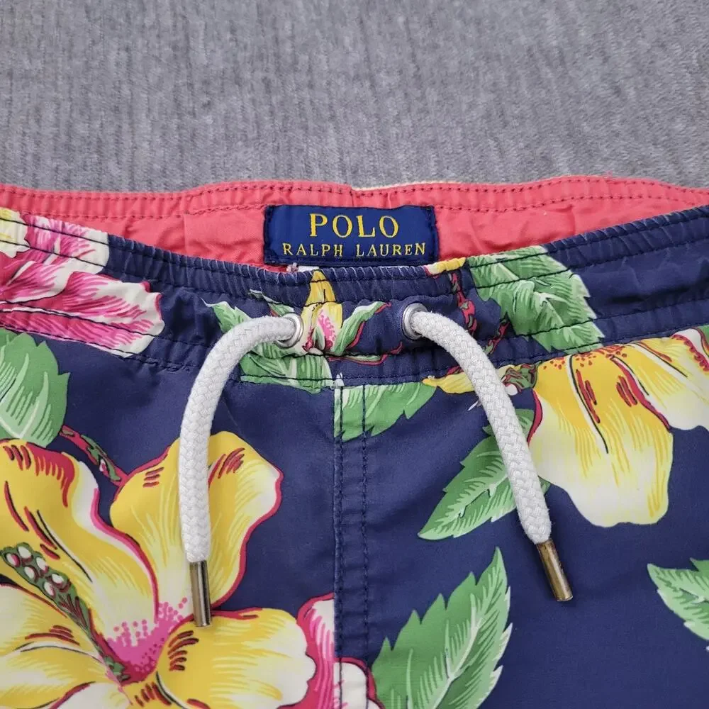 Vintage 90s Polo Ralph Lauren Youth Hibiscus Board Swim Trunks Shorts Size 14-16